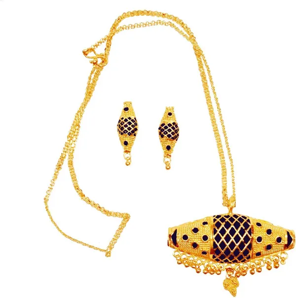 Assamese_Traditional_Gold_Plated_Blue_Colour_Dhulbiri_Chain_Jewellery_Set_For_Women